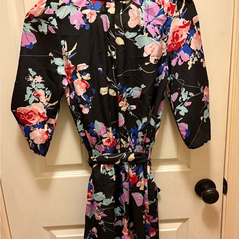 Yumi Kim Floral Black Tie Waist Romper w/ Pockets Sz S - Picture 11 of 16